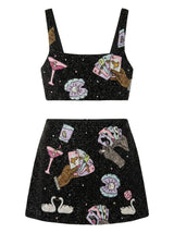 Vegas Beaded Mini Black Party Beach Co-ord Top in Stock