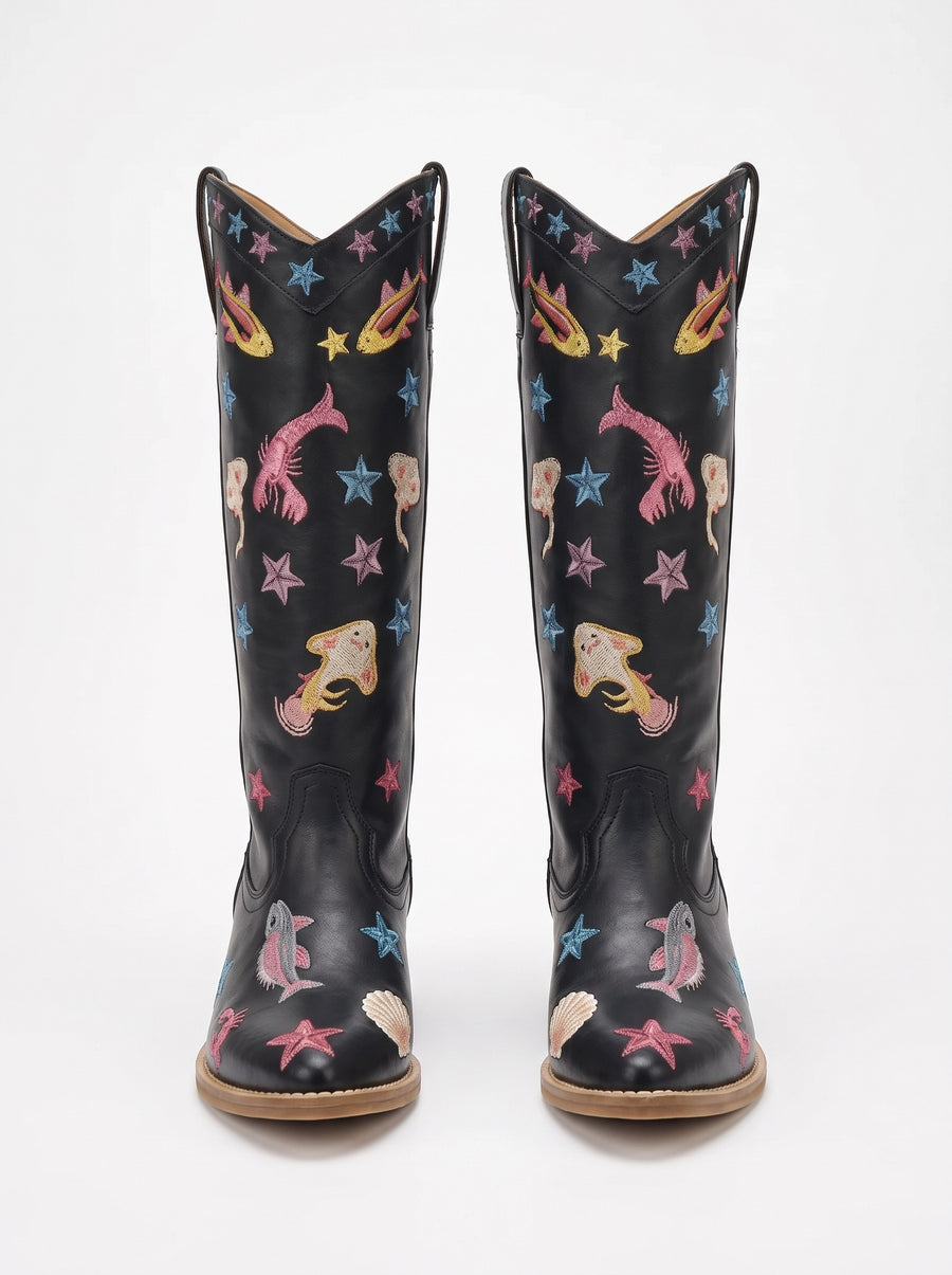 Arizona Embroidered Leather Boots-Multi Color