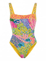 Deep Coral Pink Swimsuit Yellow