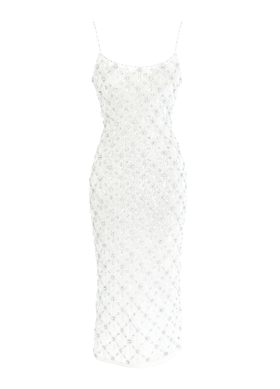 Calliope Luxury Crystal Maxi Party Dress White