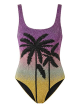 Palm Dusk Scoop Swimsuit Black Palm Tree - Purple Ombre in Stock