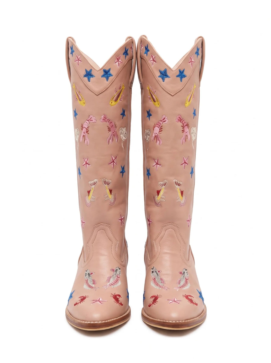 Arizona Embroidered Leather Boots-Multi Color