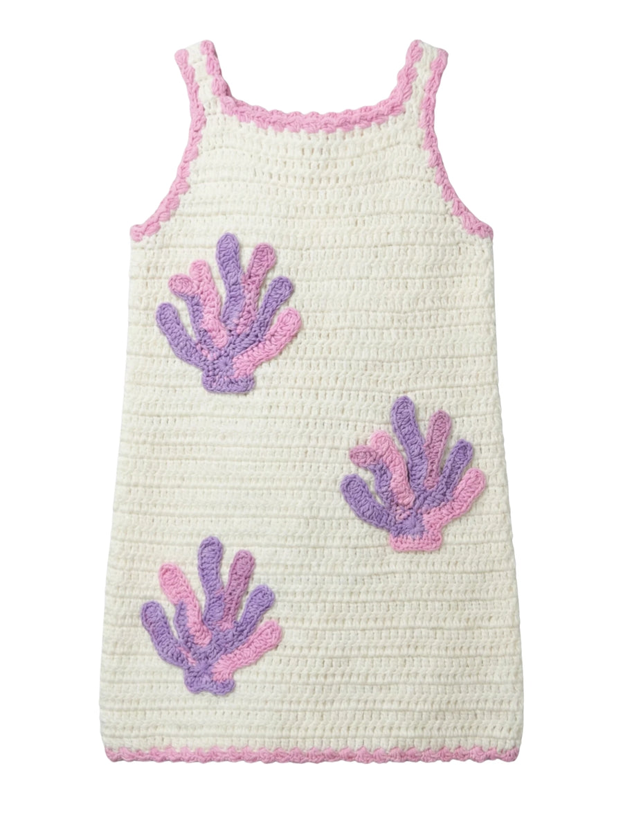 Coral White Crochet Kids Dress