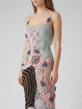 Cassandra Vintage Crochet Evening Dress Multi-Coloured