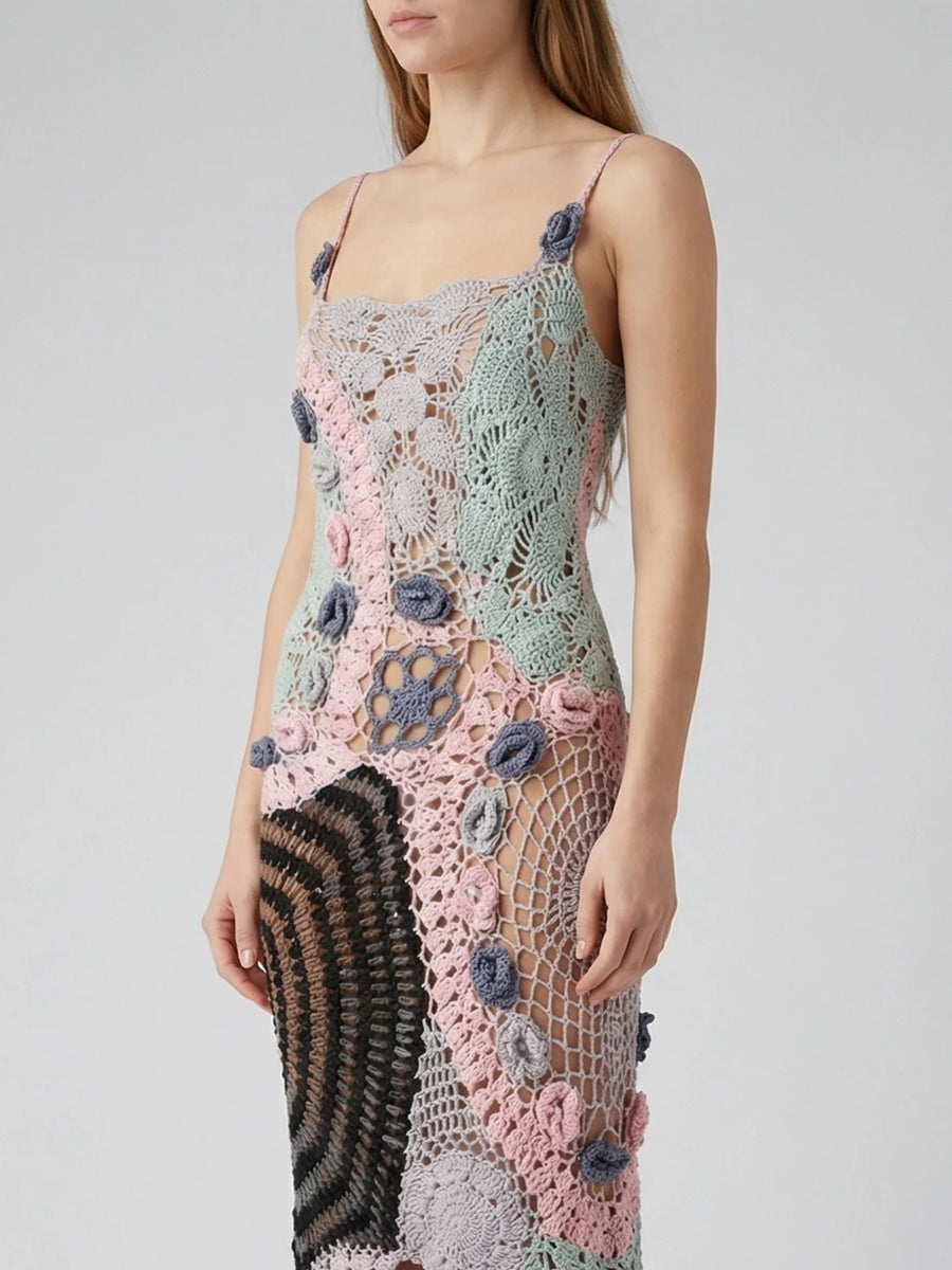 retro crochet dress Shop Cassandra Vintage Crochet Multi-Coloured Evening Dress