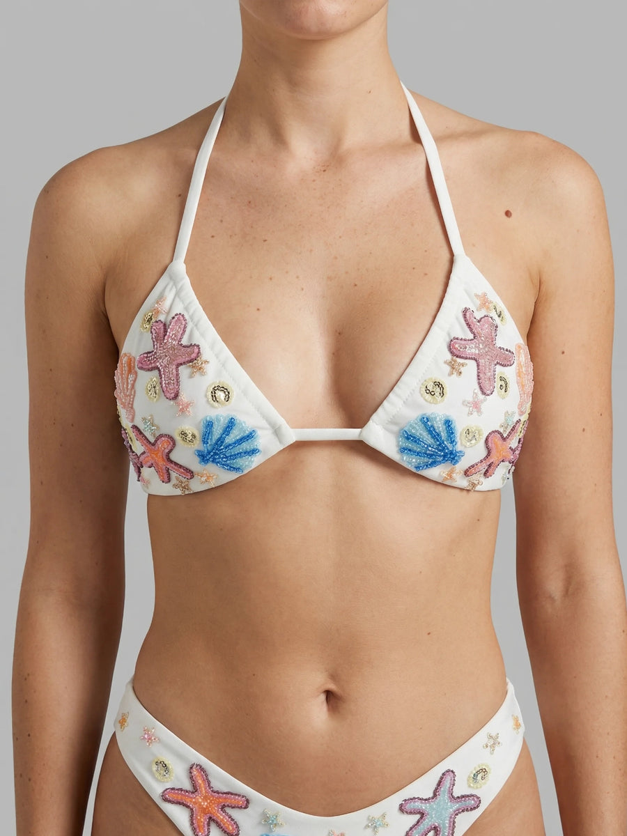 Marissa Hand Embroidered Luxe Bikini Bottom- White