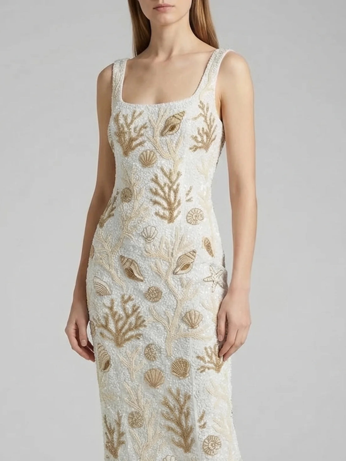 Ocean Treasure White and Gold Long Dress