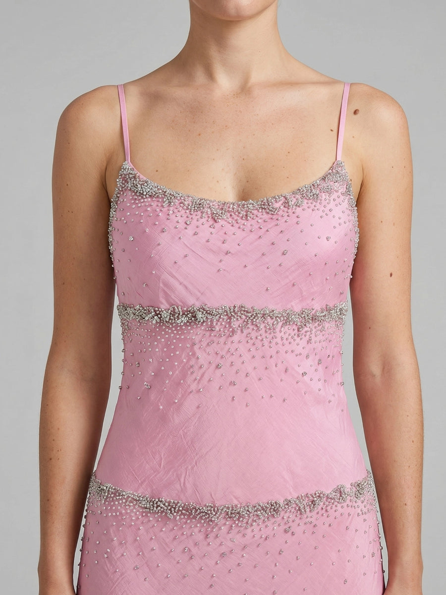 Rose Crystal Beaded Midi Dress