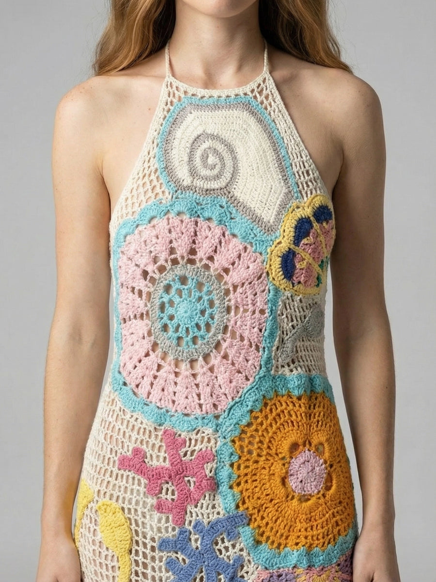 Kaia Crochet Coral Multi Maxi Dress
