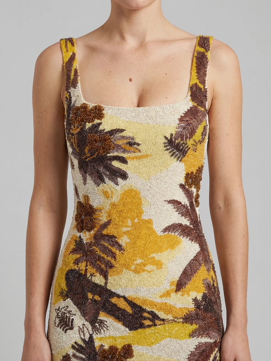 Kulani Kinis x Oceanus Golden Sunset Beaded Mini Dress