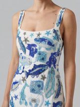 Arizona Blue White Beaded Mini Dress