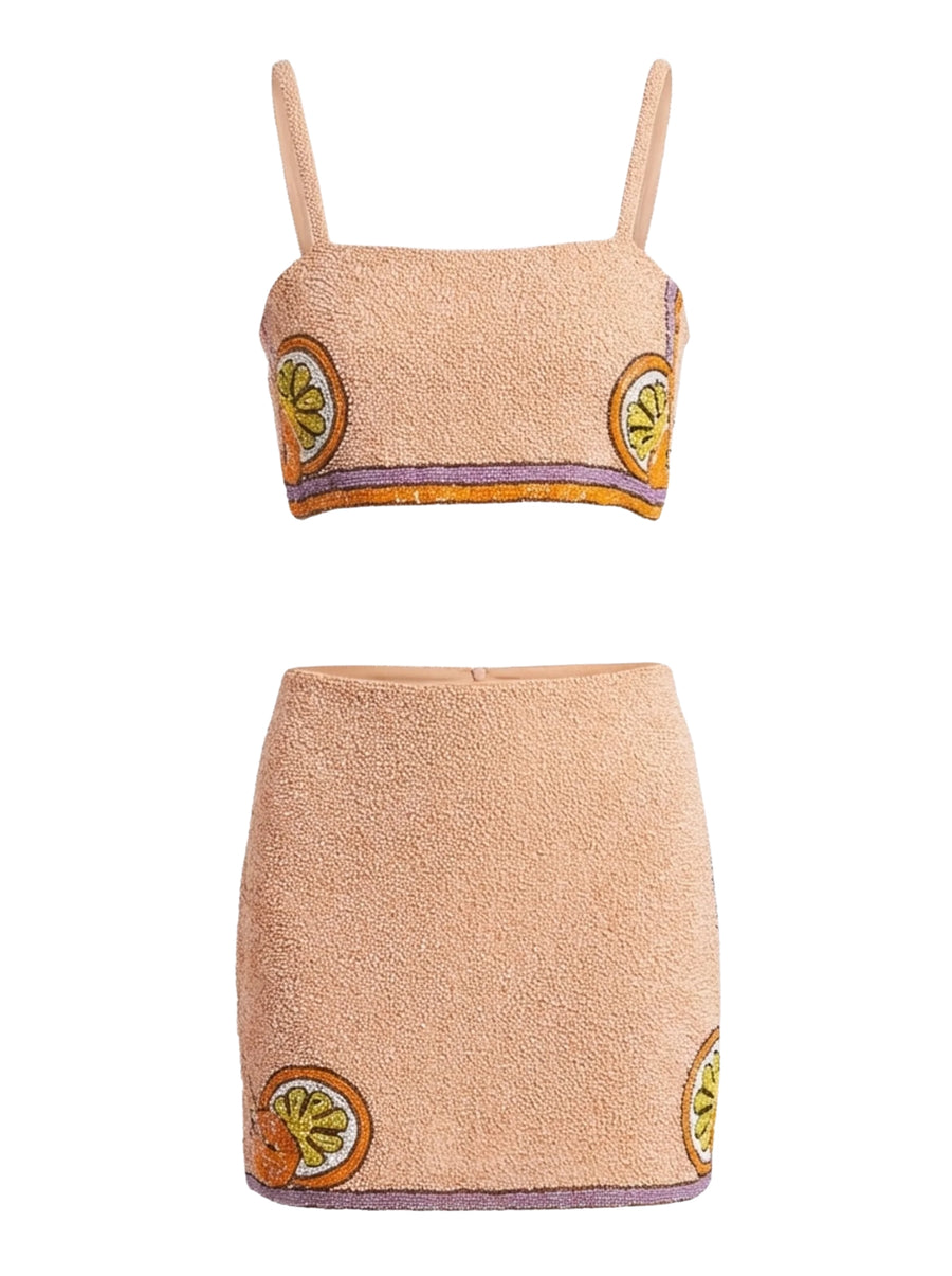 Melodie Co-ord Hand Embroidered Crystal Skirt Peach