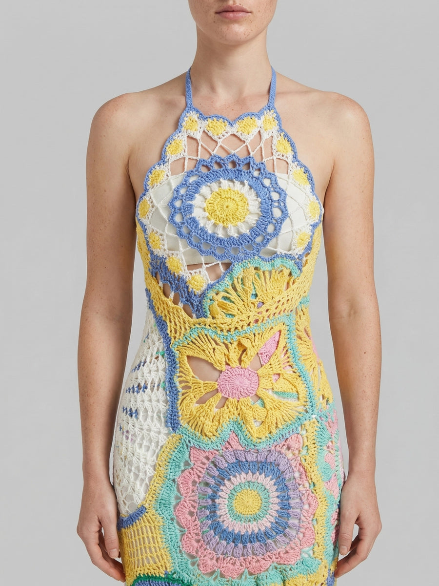 Aura Mosaic Yellow Blue Crochet Dress