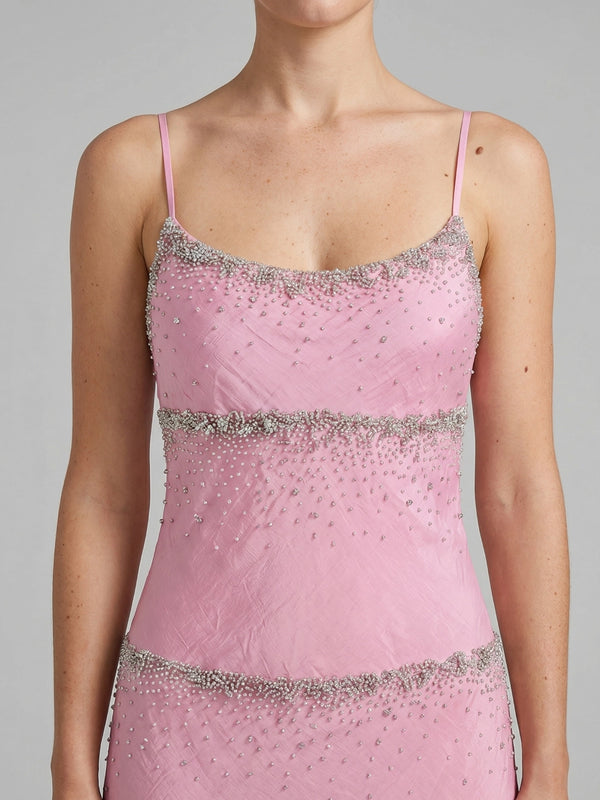 Shimmer Falls Pink Midi Dress