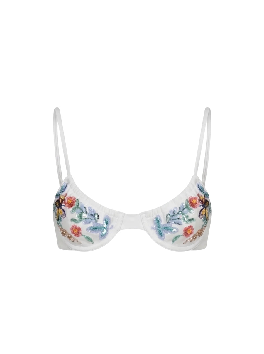 Los Angeles Hand-Embroidered Bikini Top White