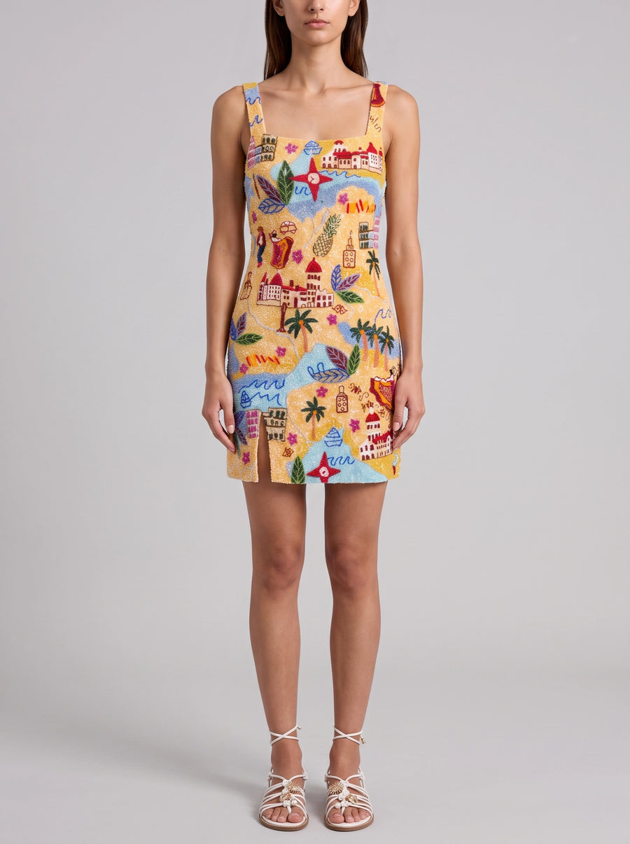 Havana Yellow Beaded Mini Dress