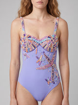 Selene Sea Shell Hand-Beaded Swimsuit Purple
