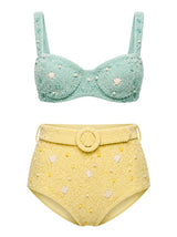 Heidi Shell Hand-Beaded Blue Bikini Top