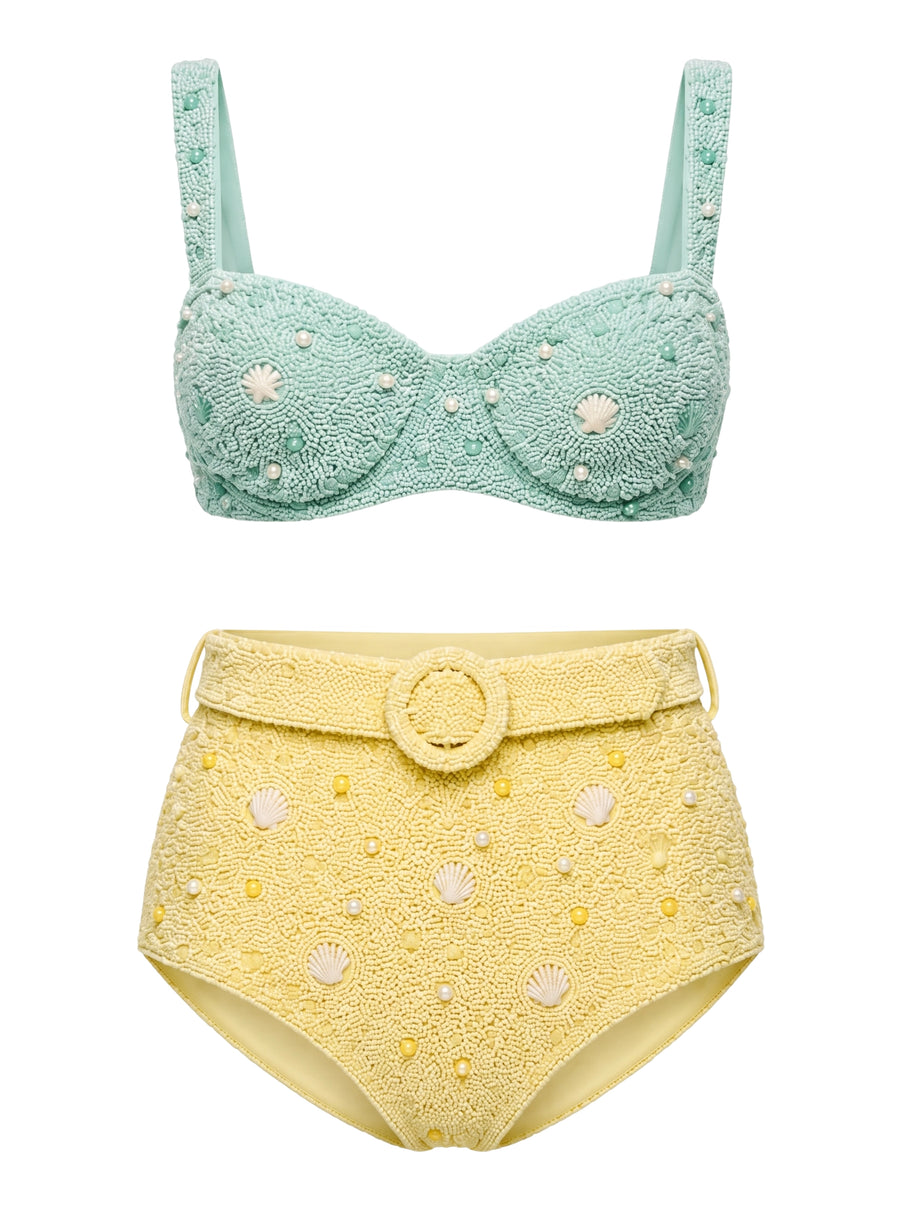 Heidi Shell Hand-Beaded Blue Bikini Top