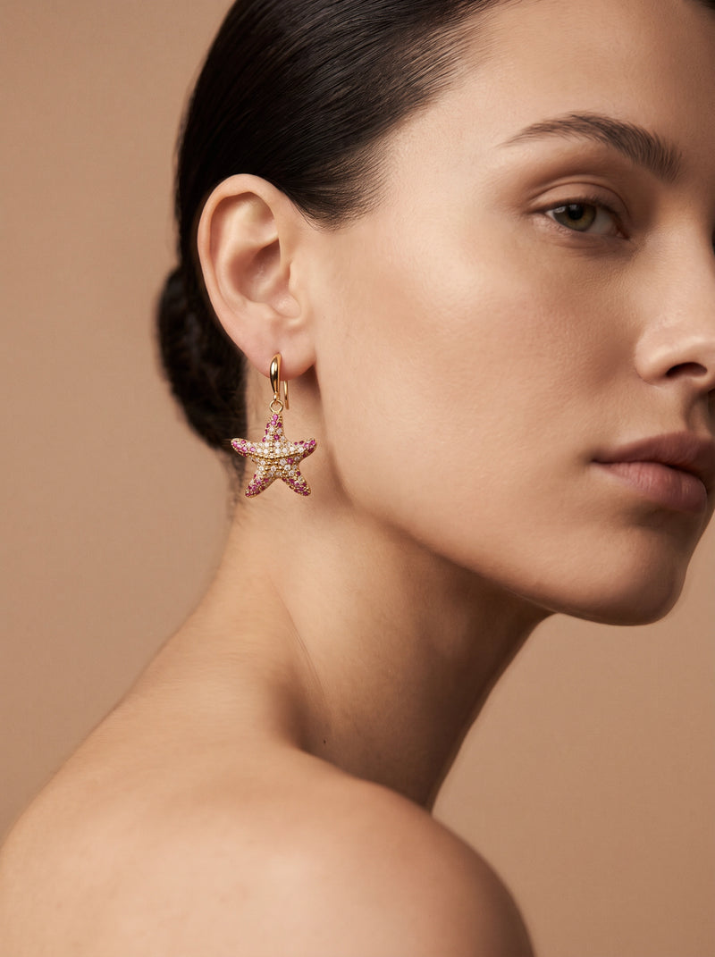 Red Starfish Gold Earrings