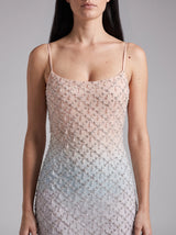 Calliope Luxury Hand Embroidered Crystal Pink Blue Ombre Maxi Party Dress