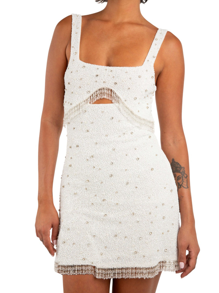 Posy White Beaded Mini Dress
