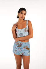 Vegas Embroidered Co-ord Top ‚Äì  Light Blue