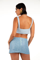 Vegas Embroidered Co-ord Top ‚Äì  Light Blue