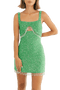 Posy Green Beaded Tasseled Mini Dress