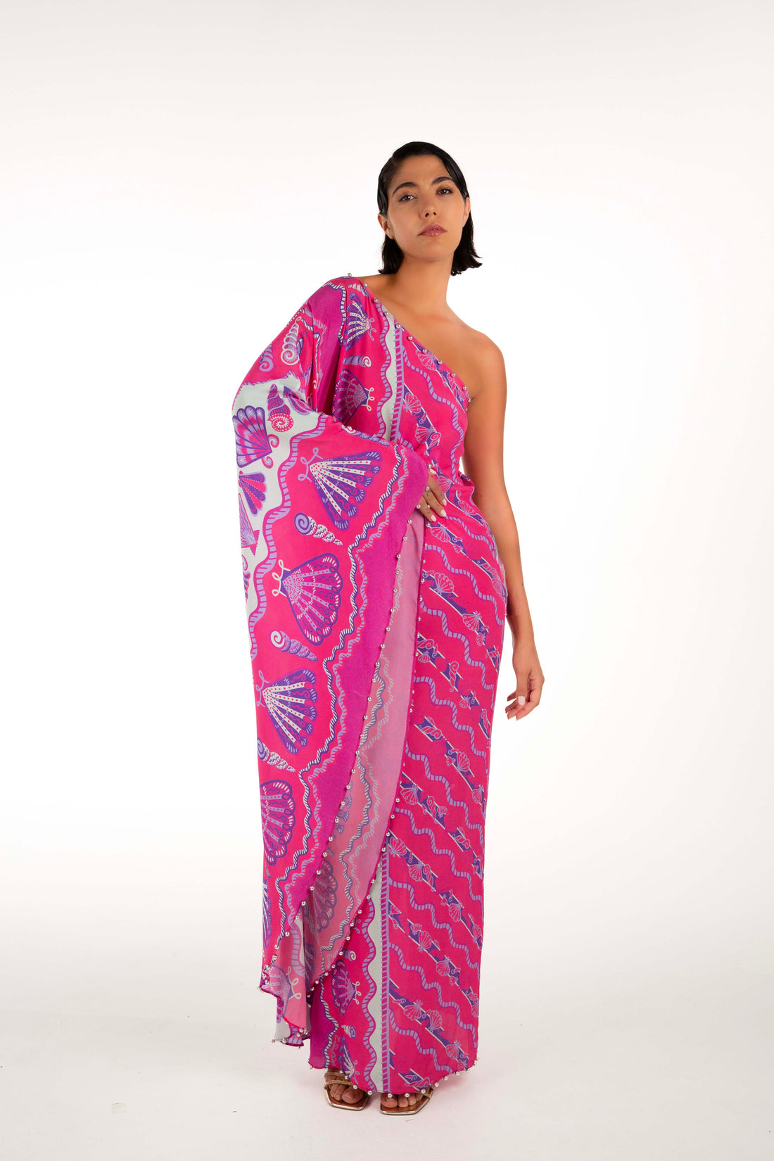 Oceanus x Zandra Rhodes Dreamy Kaftan Dress in Fuchsia