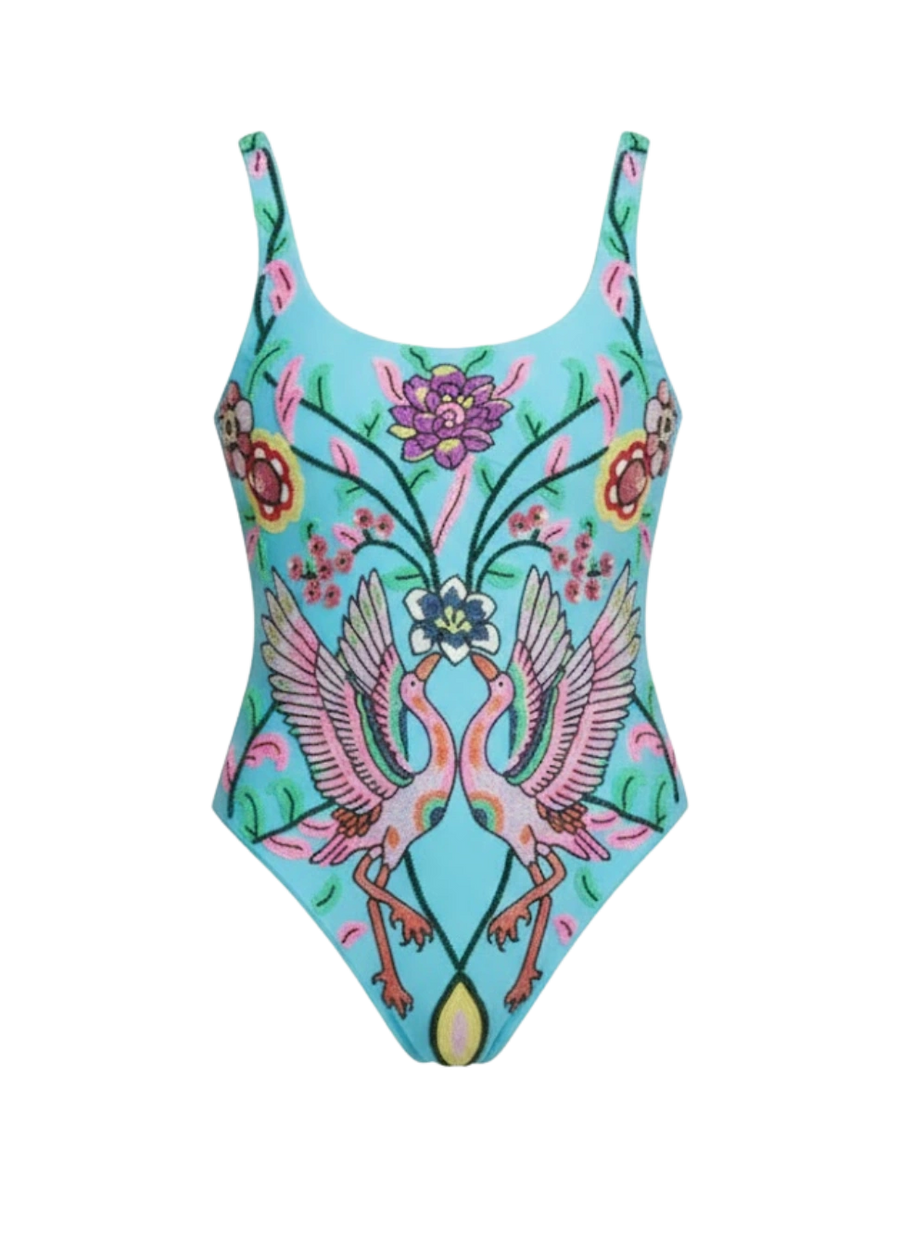 Una High Cut Scoop Back Blue Swimsuit