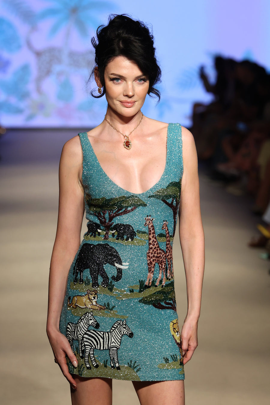 Aqua Savannah Safari Embellished Dress
