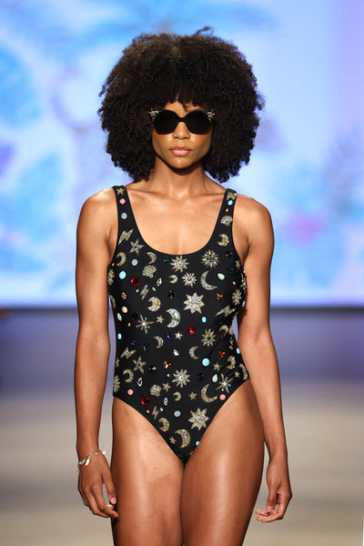 Celestial Tide Black Swimsuit