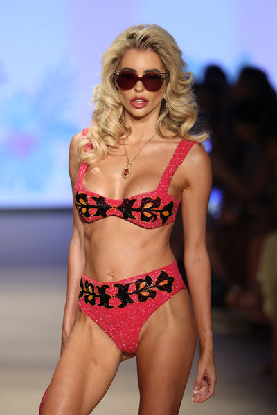 Oceanus x Barbara Hulanicki Aria Pink Hand-Beaded Bikini Top