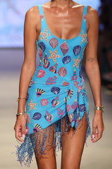 Oceanic Blue Tasseled Sarong