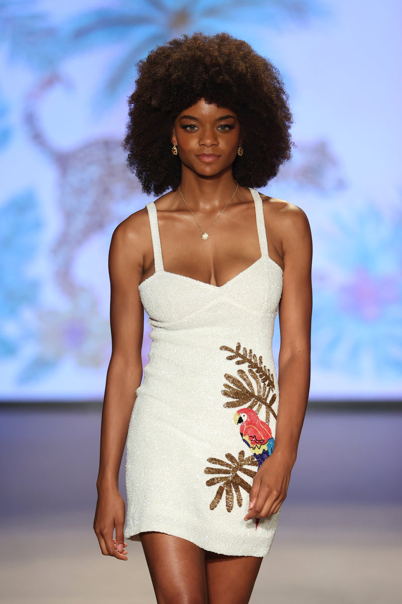 Cassie Parrot White Mini Dress