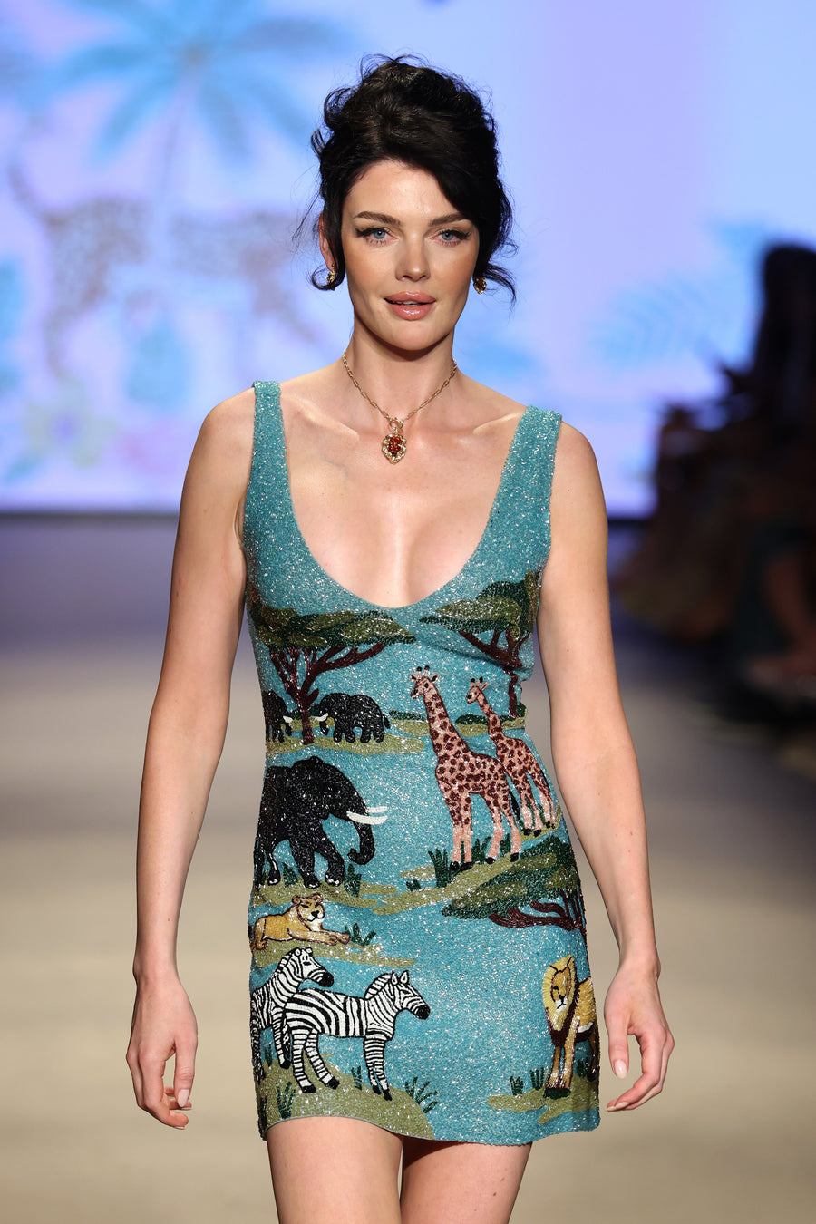 Aqua Savannah Safari Embellished Dress