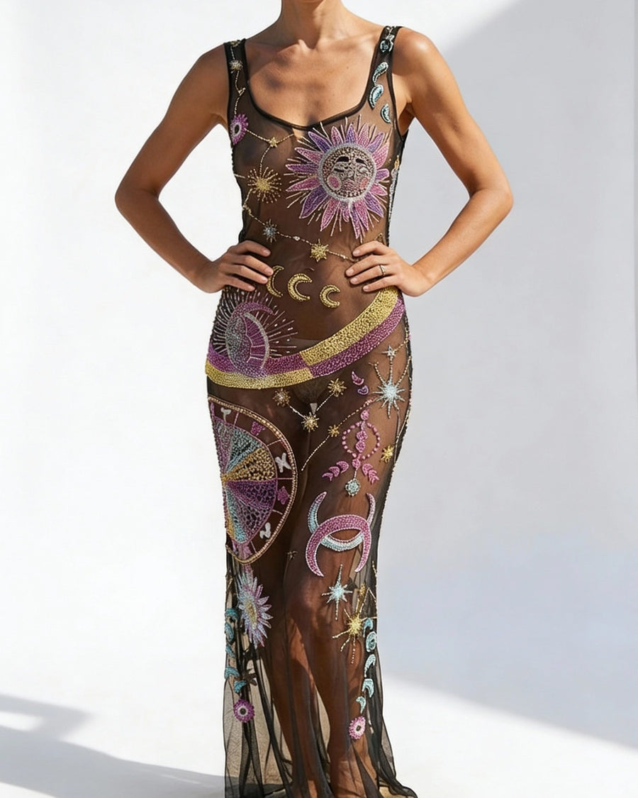 Starlit Cosmos Sheer Maxi Dress
