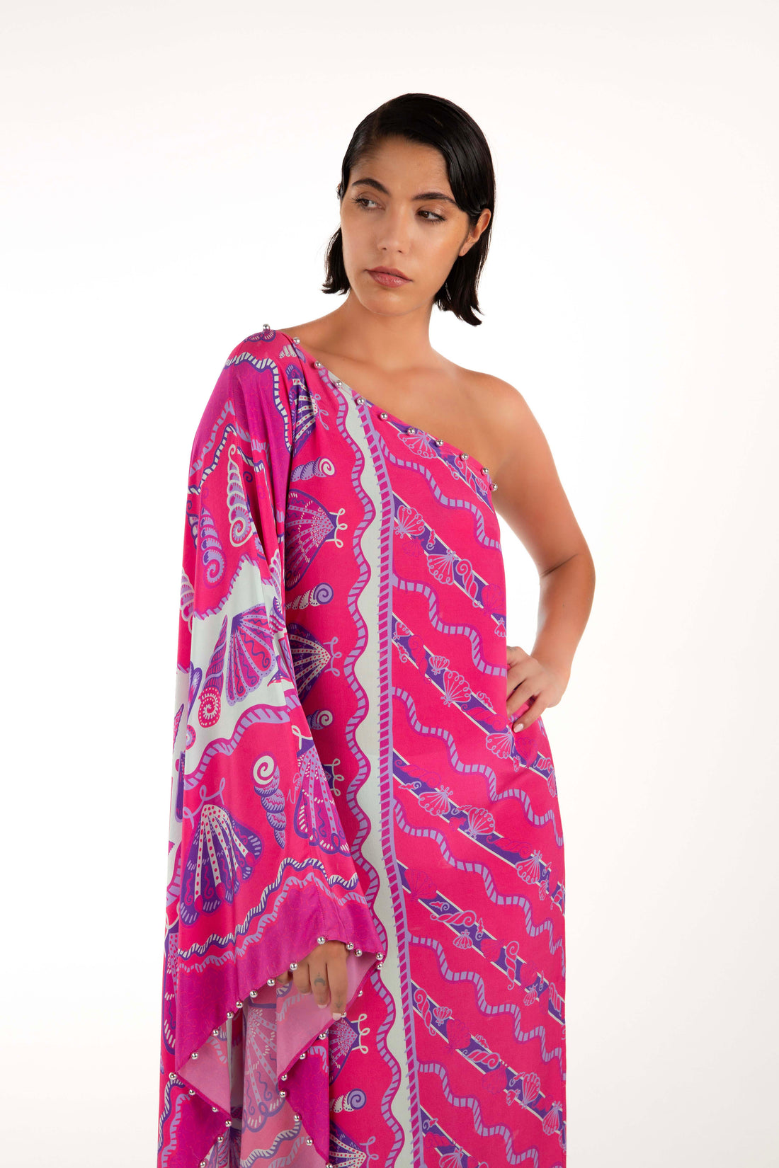 Oceanus x Zandra Rhodes Dreamy Kaftan Dress in Fuchsia