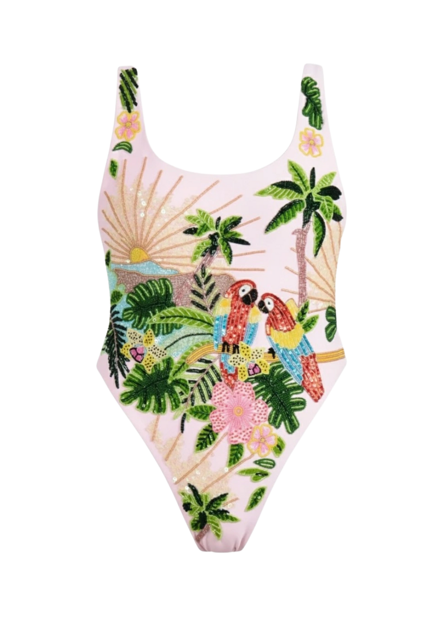 Maya Scoop Back Tropical Swimsuit - Pink