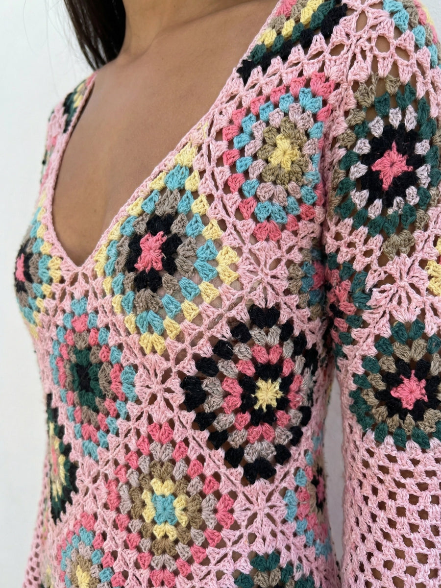 Spring Pink Crochet Dress