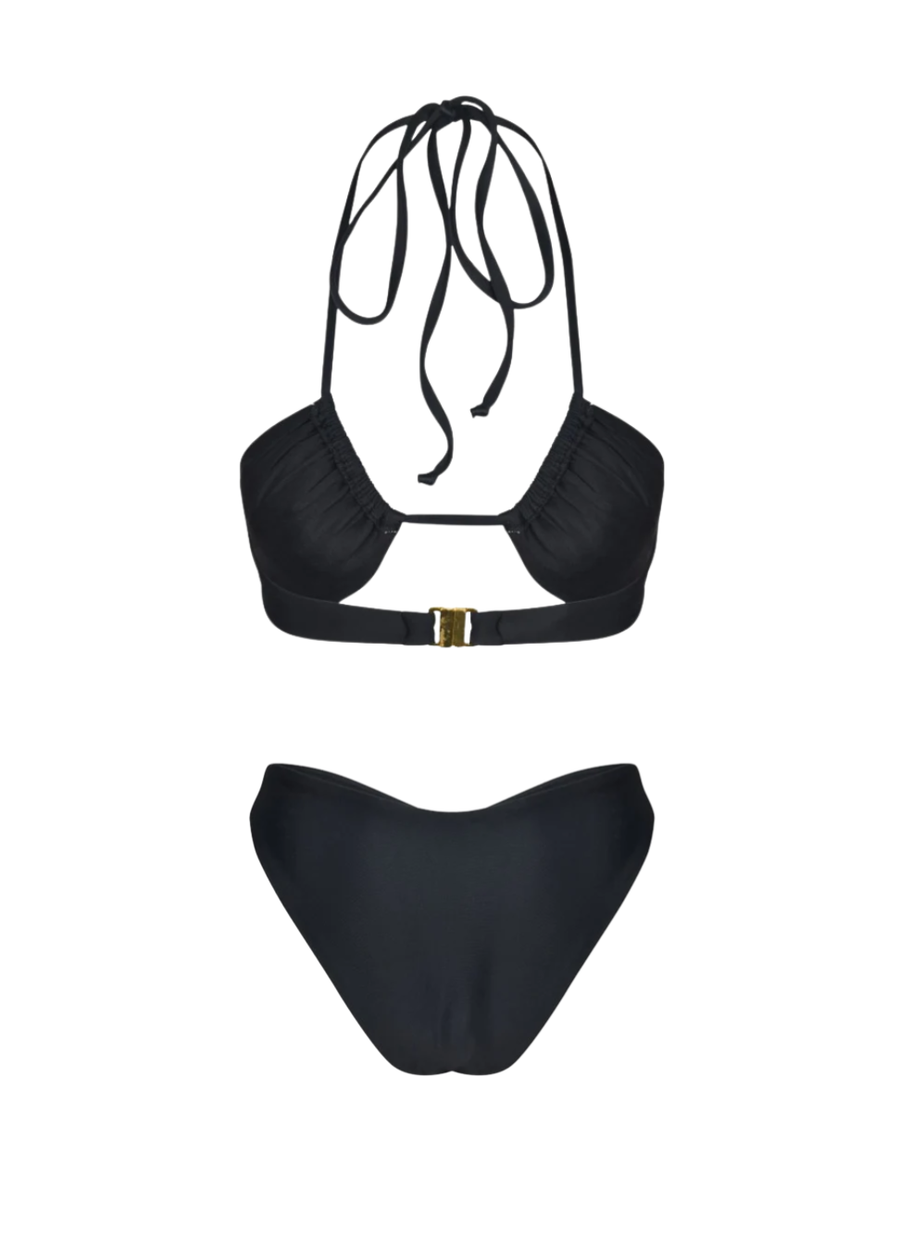 Marissa Hand Embroidered Luxe Bikini Top - Black