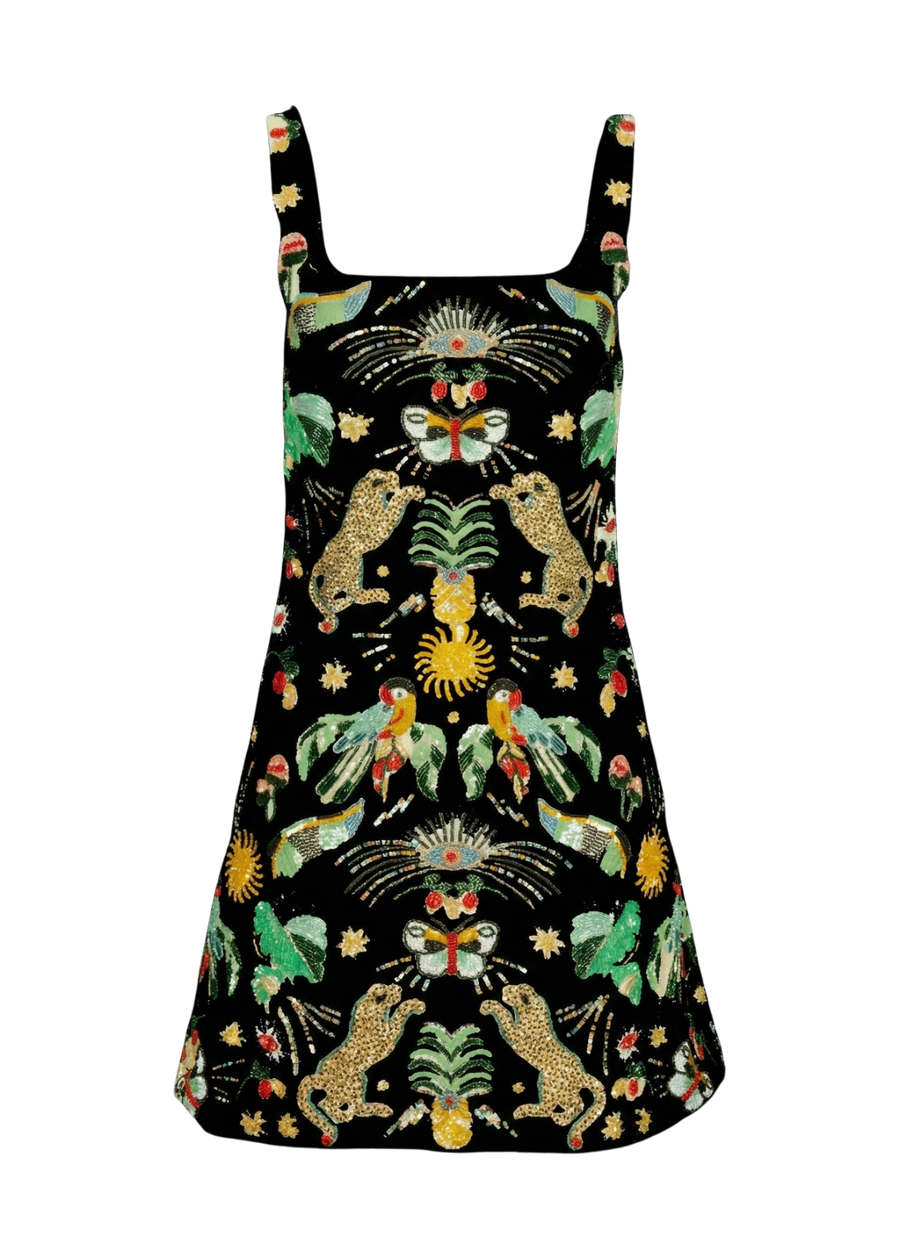 Aurelia Embroidered Luxury Mini Dress Black