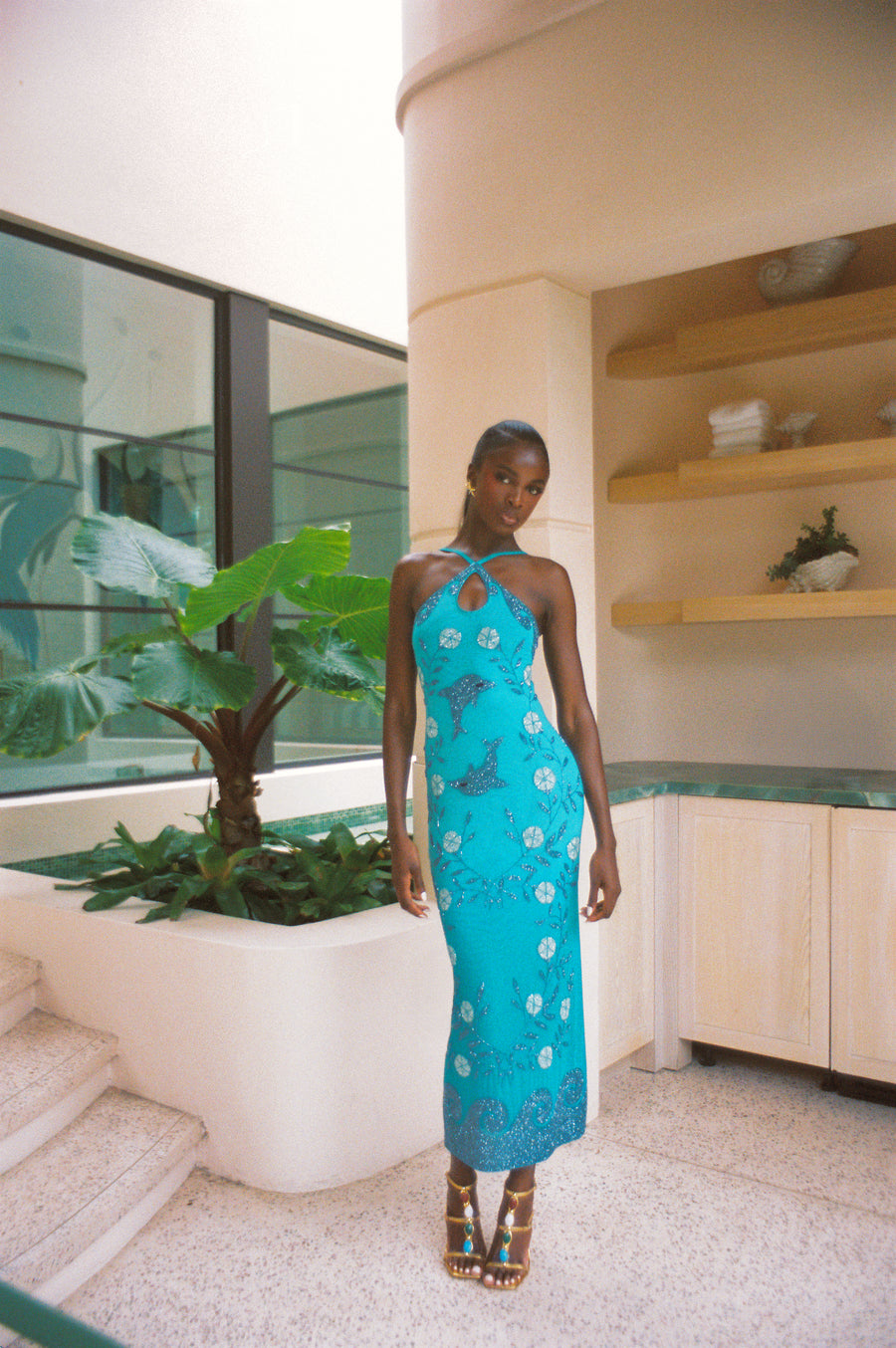 Dolphin Aqua Halterneck Maxi Dress