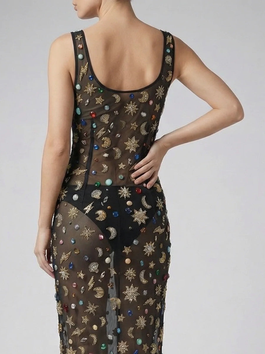 Celestial Tide Maxi Dress - Black