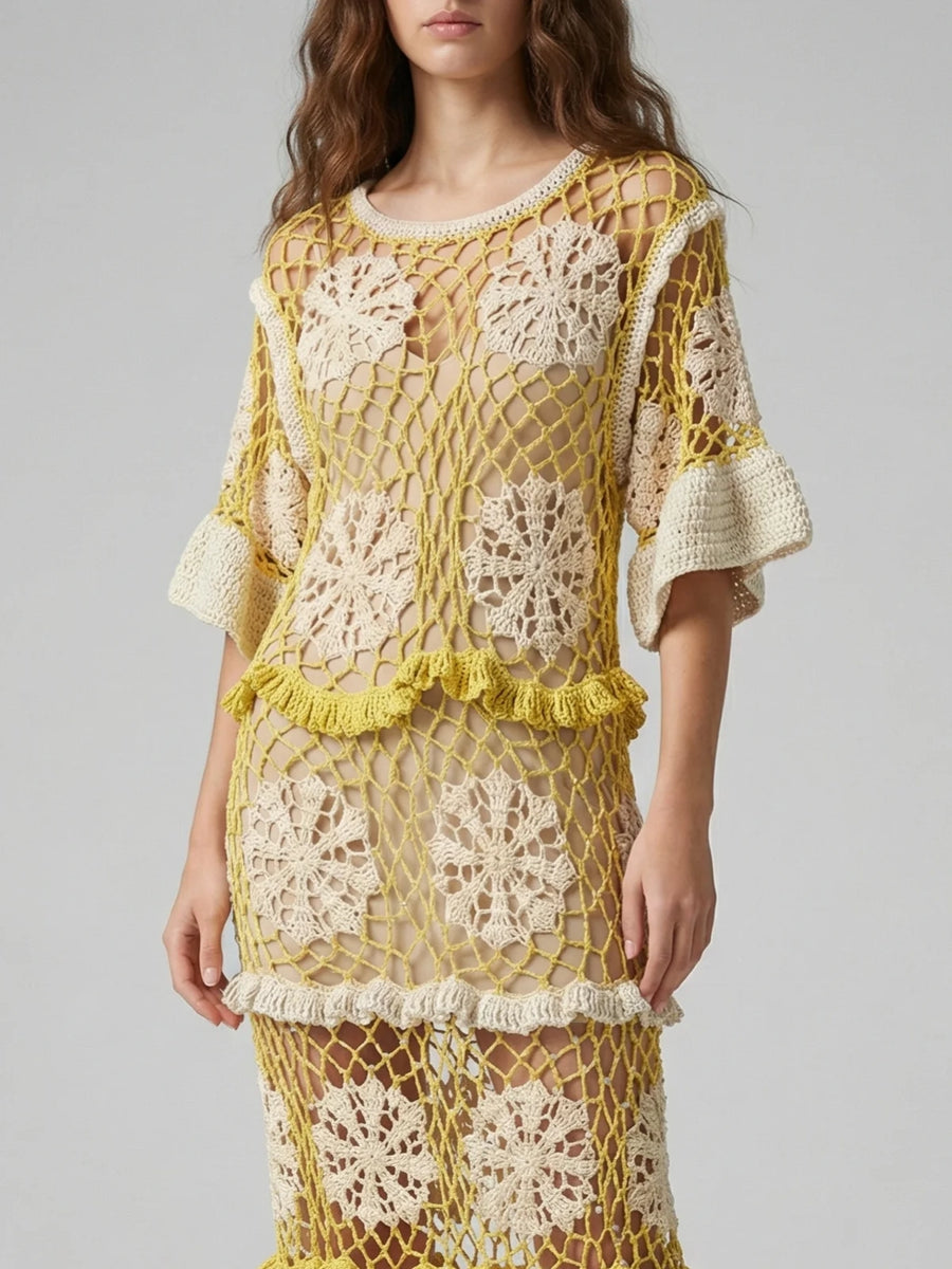 Daisy Crochet Dress White and Yellow