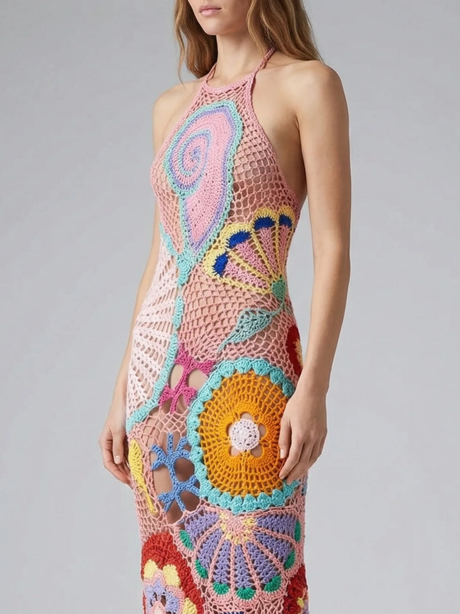 Kaia Crochet Coral Multi Maxi Dress