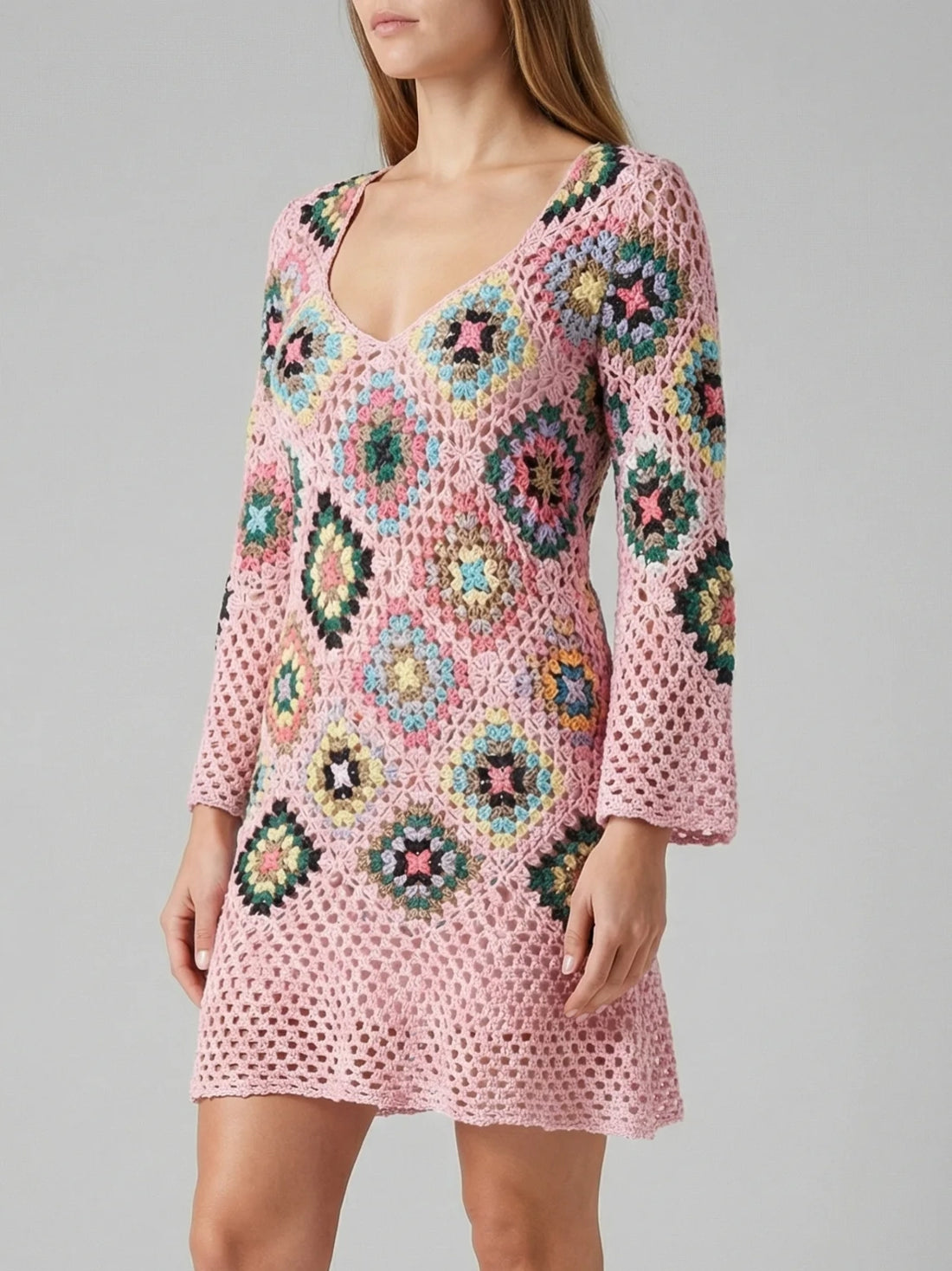 Spring Pink Crochet Dress