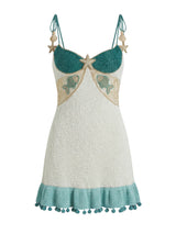 White Green Starfish Beaded Mini Dress
