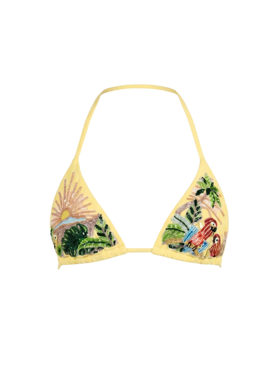 Charli Embellished Premium Tropical Bikini Top in stock